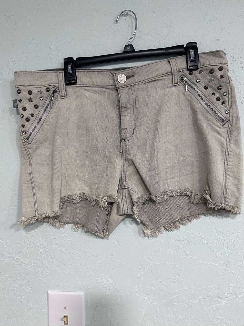 Rock & Republic grayish Frayed Hem Studded Jean Shorts